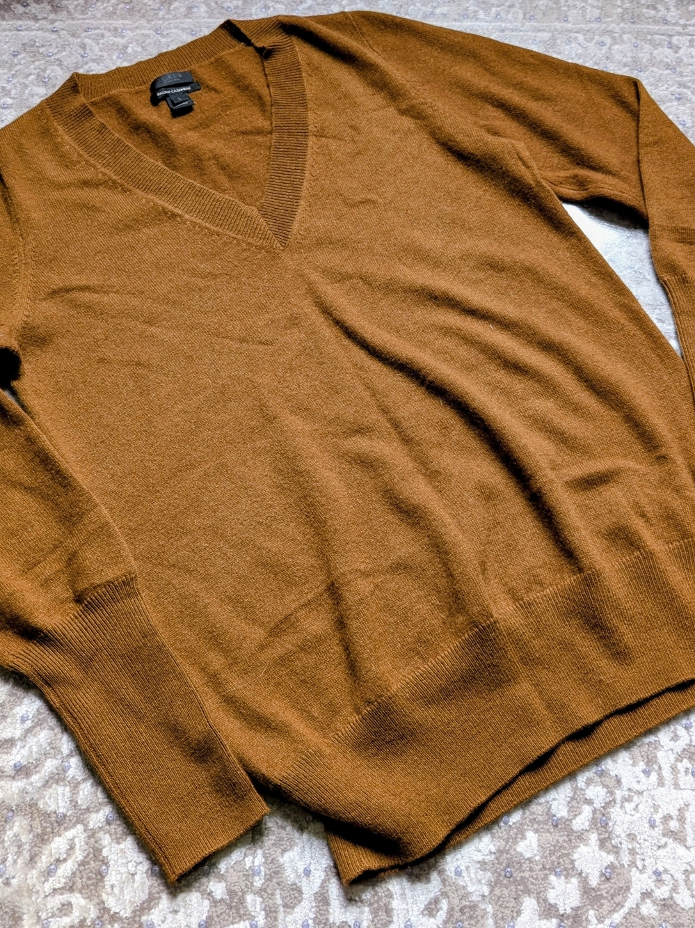 J Crew Cashmere V-Neck Sweater — Warm Brown